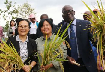 播种希望 庆贺丰收——中国驻赤道几内亚大使亓玫，赤道几内亚农业、畜牧、森林和环境部部长阿卡波出席示范农场播种和收获活动